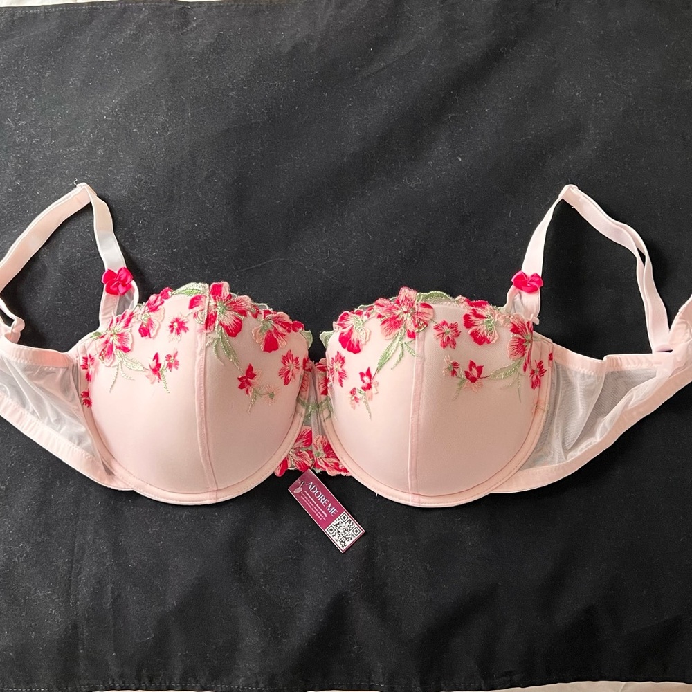 Adore Me Daphne Floral Embroidered Push Up Bra‎ Balconette 36 DDD